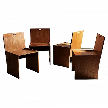 4 Oak veneer chairs, 1970s