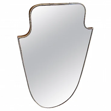 Brass shield-shaped wall mirror, 1960s