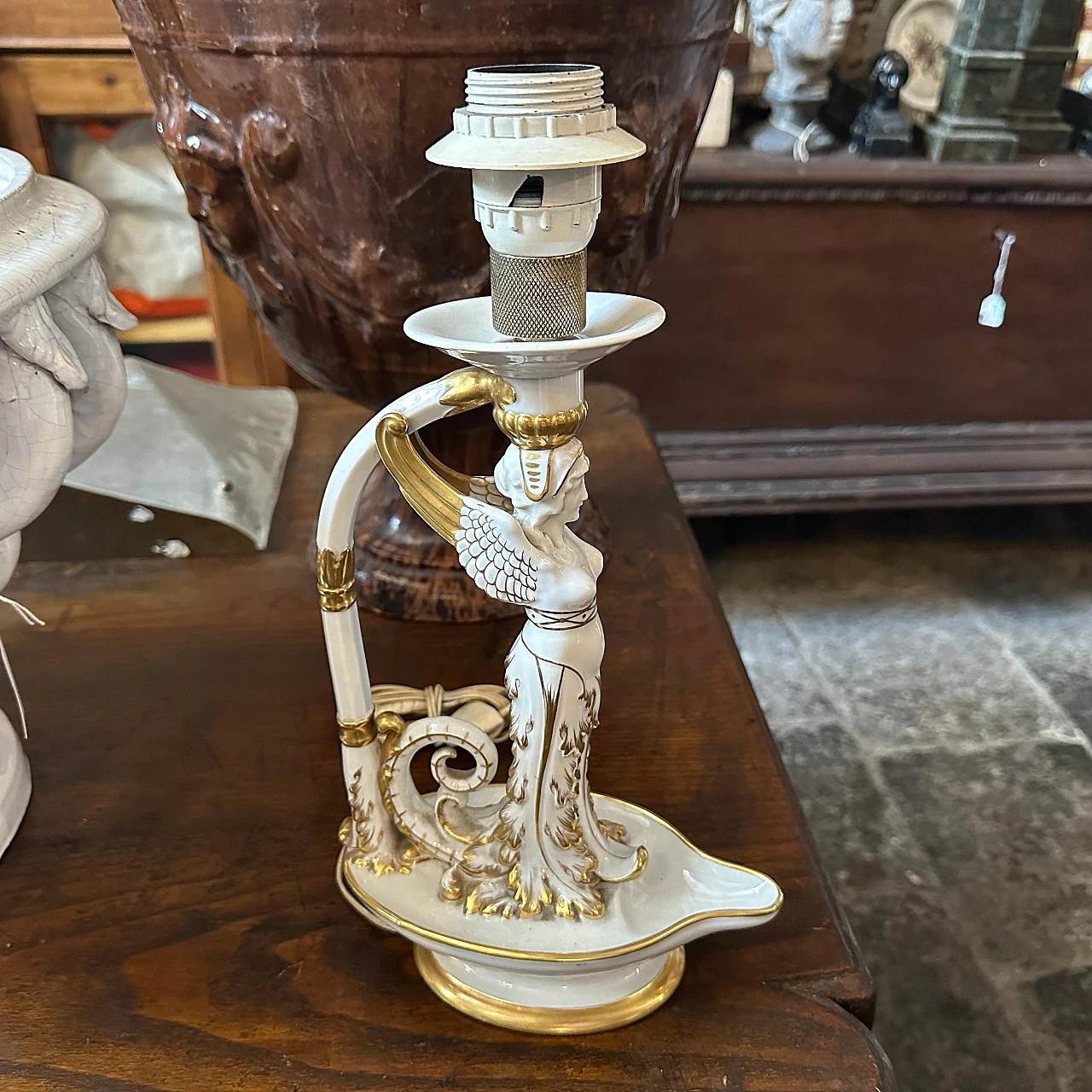 Lampada da tavolo Neoclassica in porcellana di Capodimonte, inizio 900 2