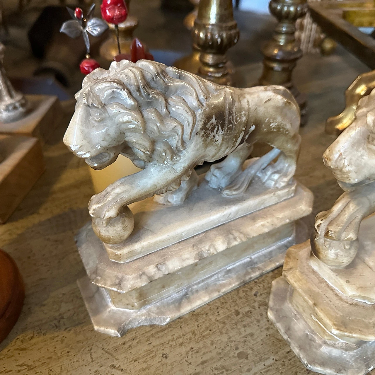 Pair of Roman-style alabaster lion sculptures, 1870 14