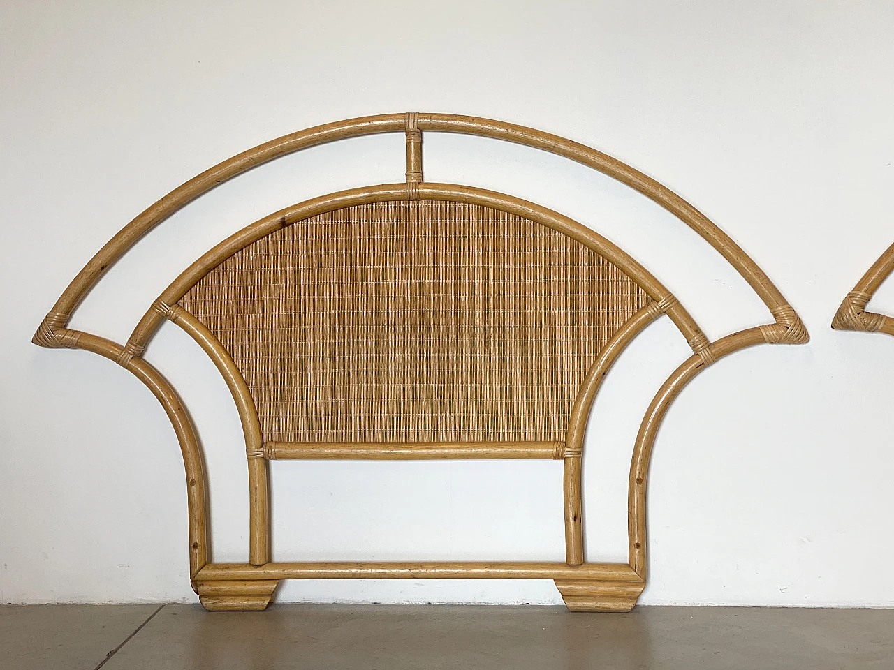 Pair of wicker and bamboo headboards, 1970s 1