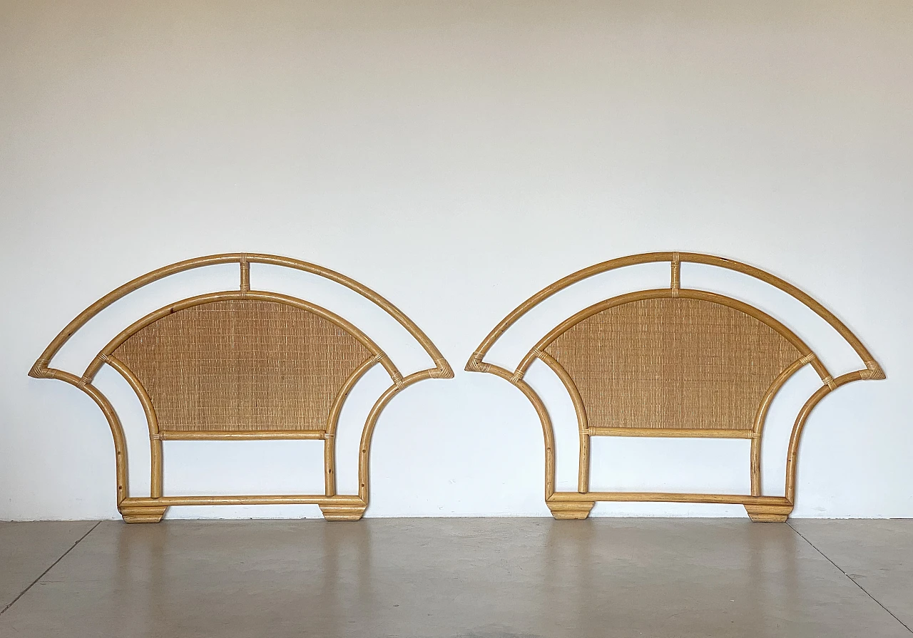 Pair of wicker and bamboo headboards, 1970s 4