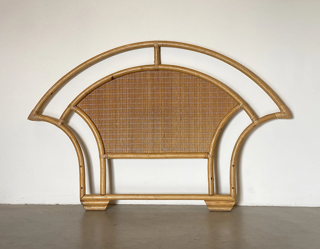 Pair of wicker and bamboo headboards, 1970s 7