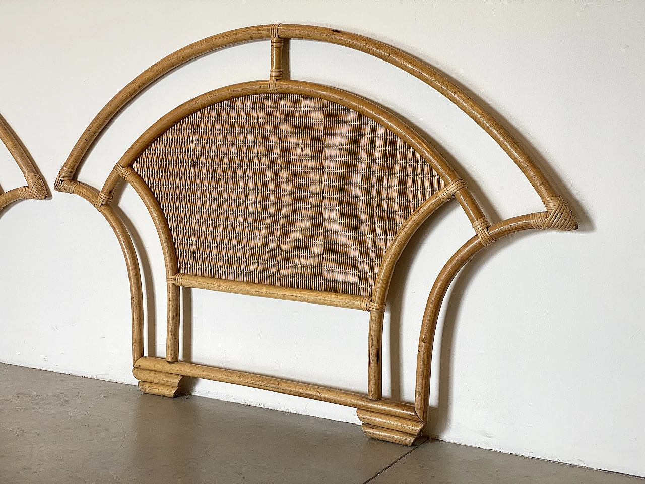 Pair of wicker and bamboo headboards, 1970s 11