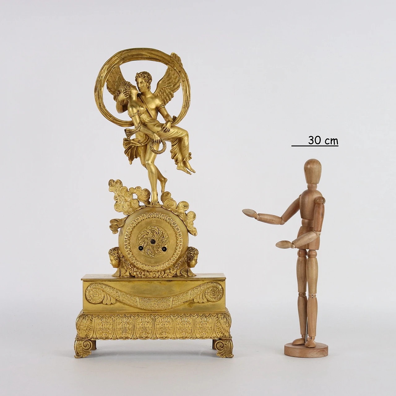 Orologio da appoggio in bronzo con statua di Amore e Psiche, '800 2