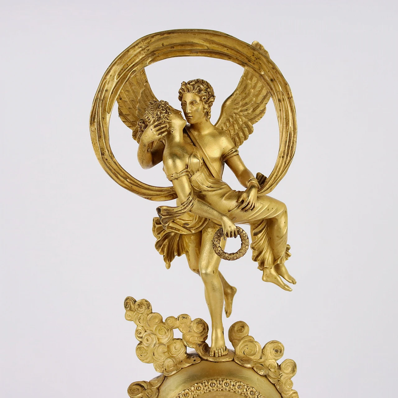 Orologio da appoggio in bronzo con statua di Amore e Psiche, '800 3