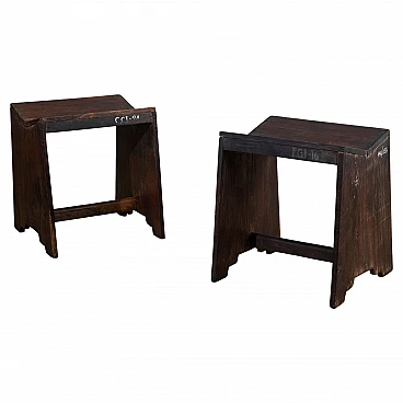 Pair of teak sewing stools by Pierre Jeanneret, 1950s