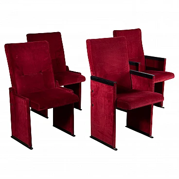 4 Red velvet cinema armchairs by Carlo Scarpa, 1960s