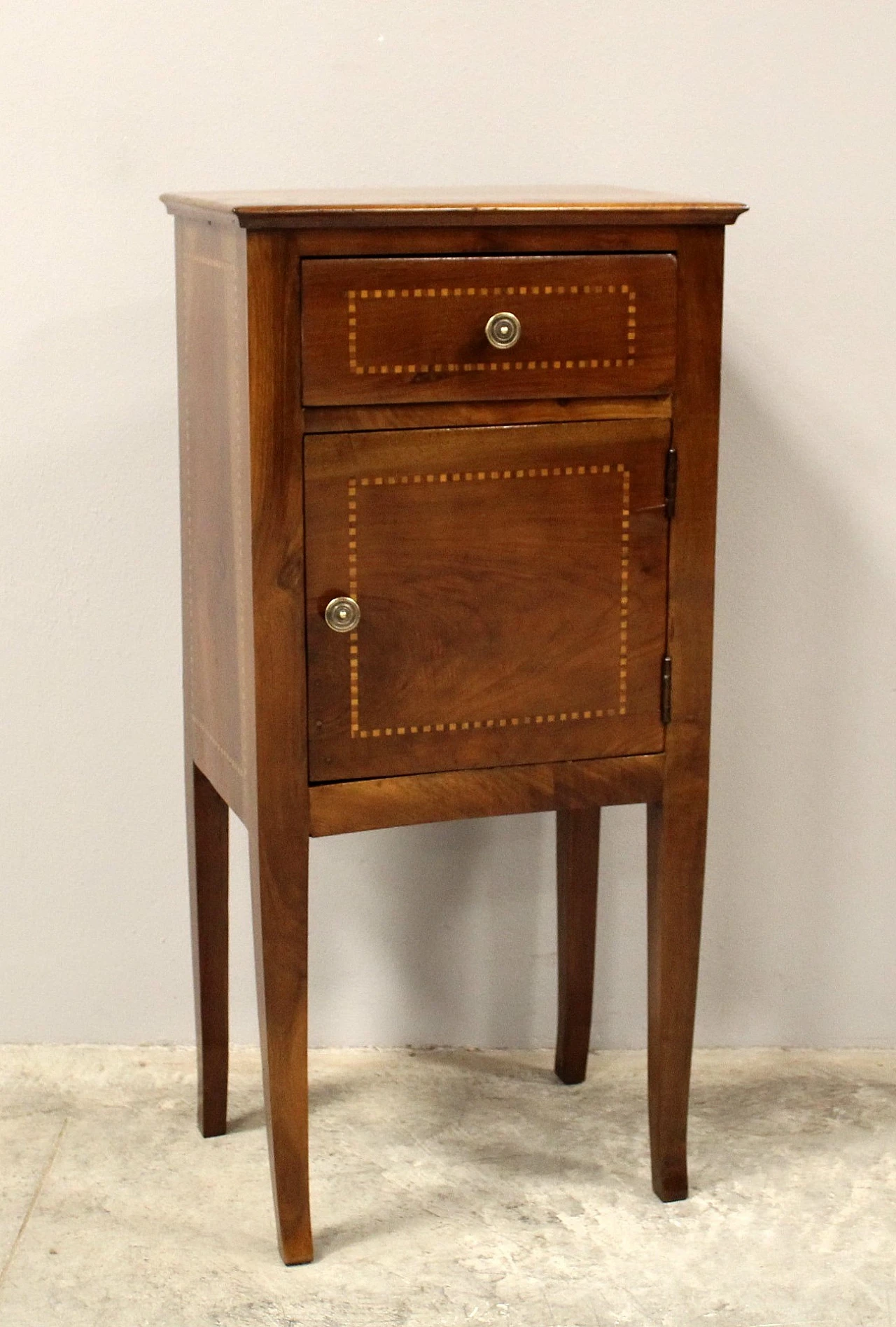 Directoire walnut bedside table with inlays, early 19th century 1