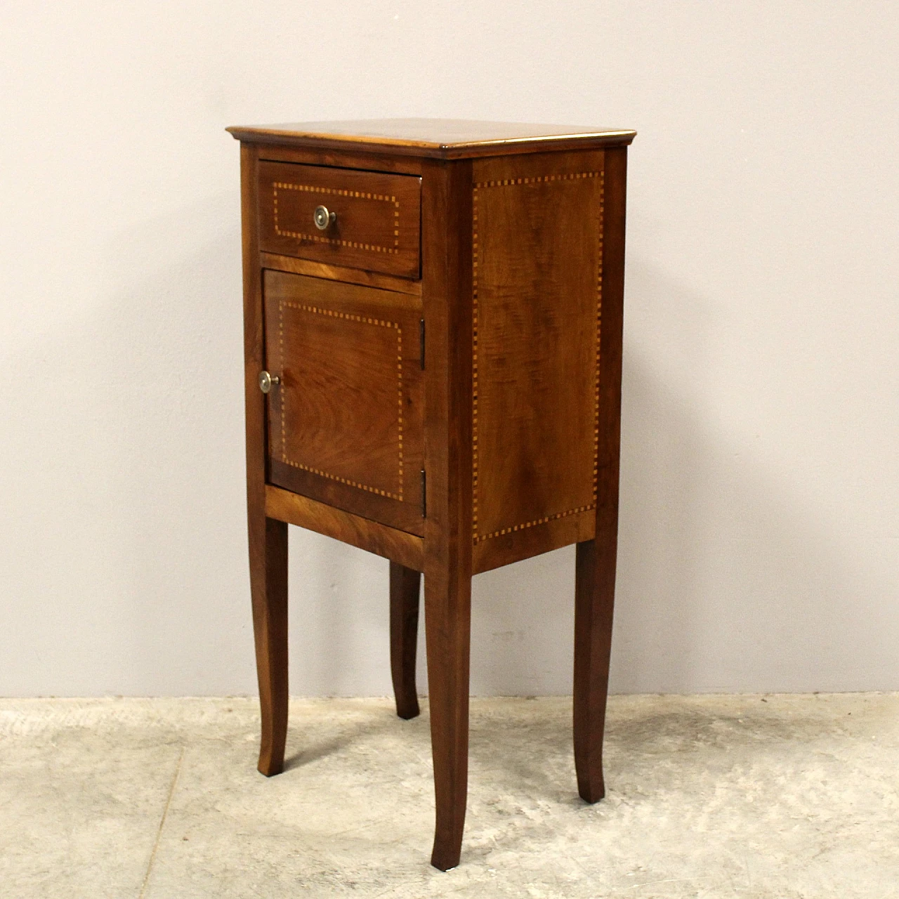 Directoire walnut bedside table with inlays, early 19th century 8