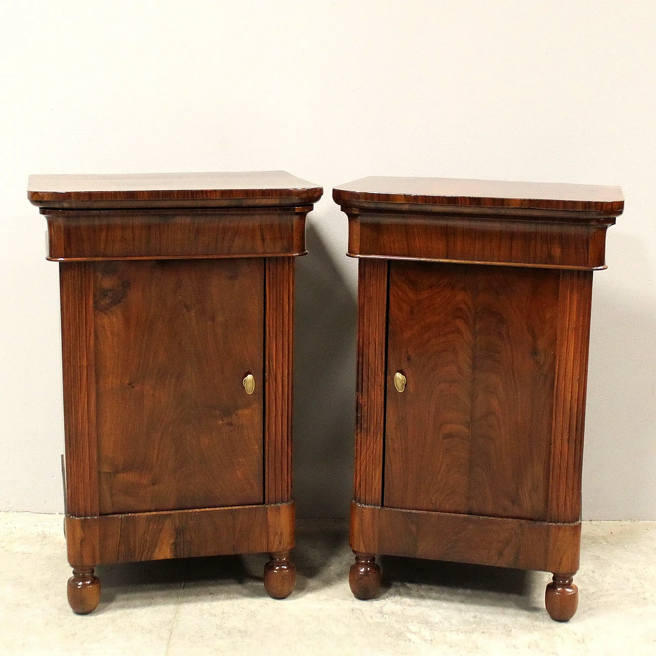 Pair of Charles X walnut Capuchin bedside tables, mid-19th century 1