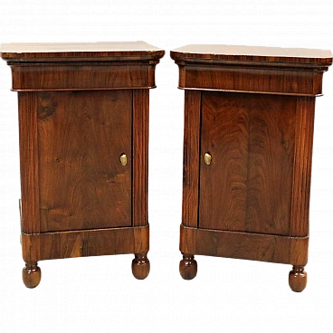 Pair of Charles X walnut Capuchin bedside tables, mid-19th century