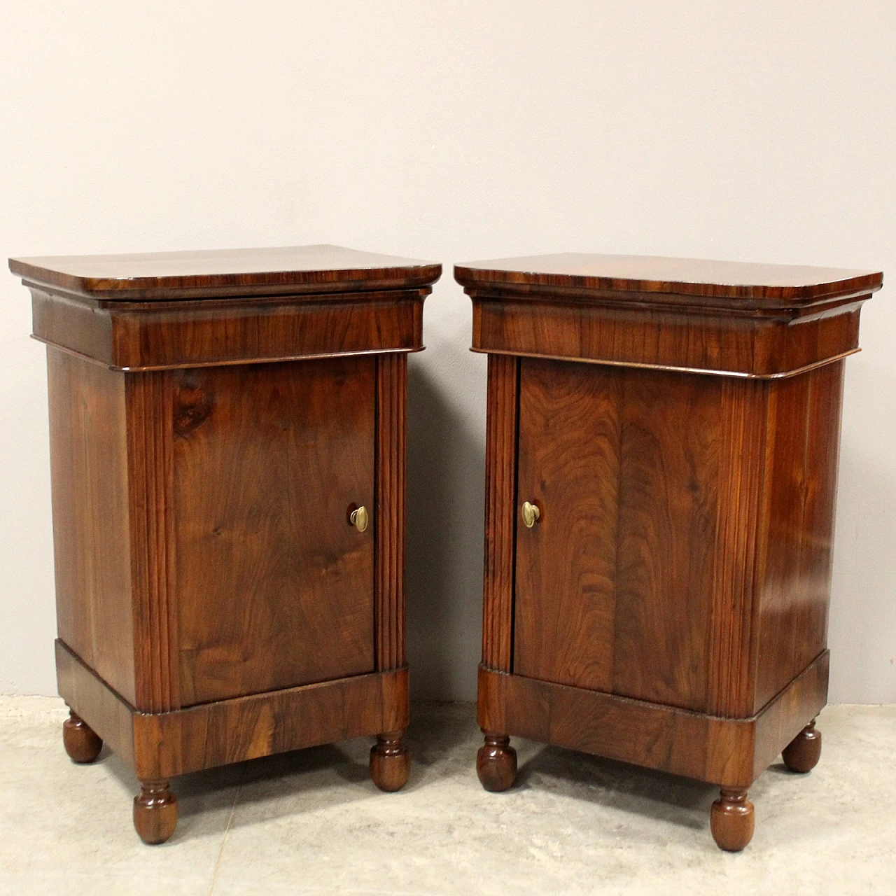 Pair of Charles X walnut Capuchin bedside tables, mid-19th century 4