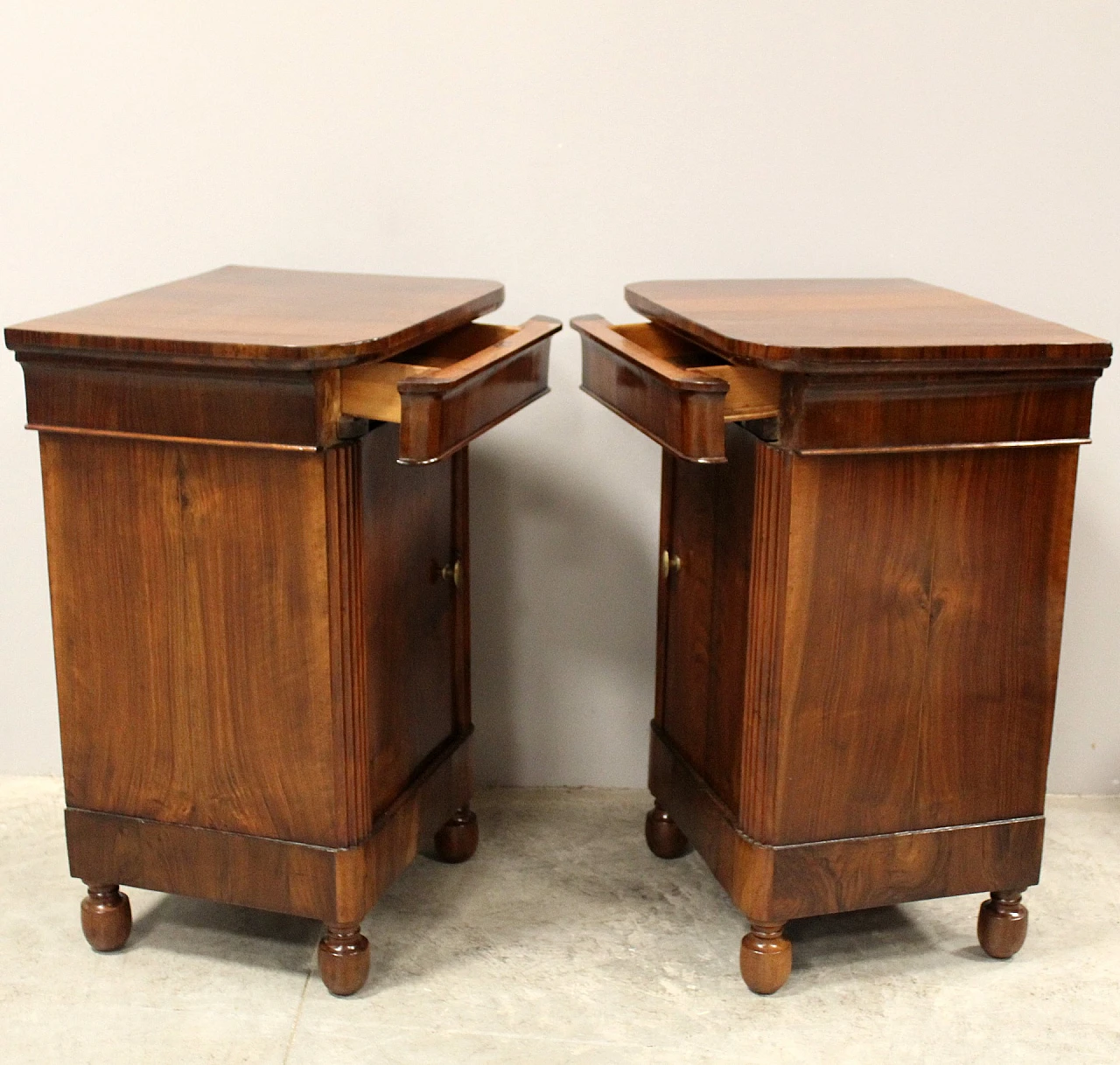 Pair of Charles X walnut Capuchin bedside tables, mid-19th century 8