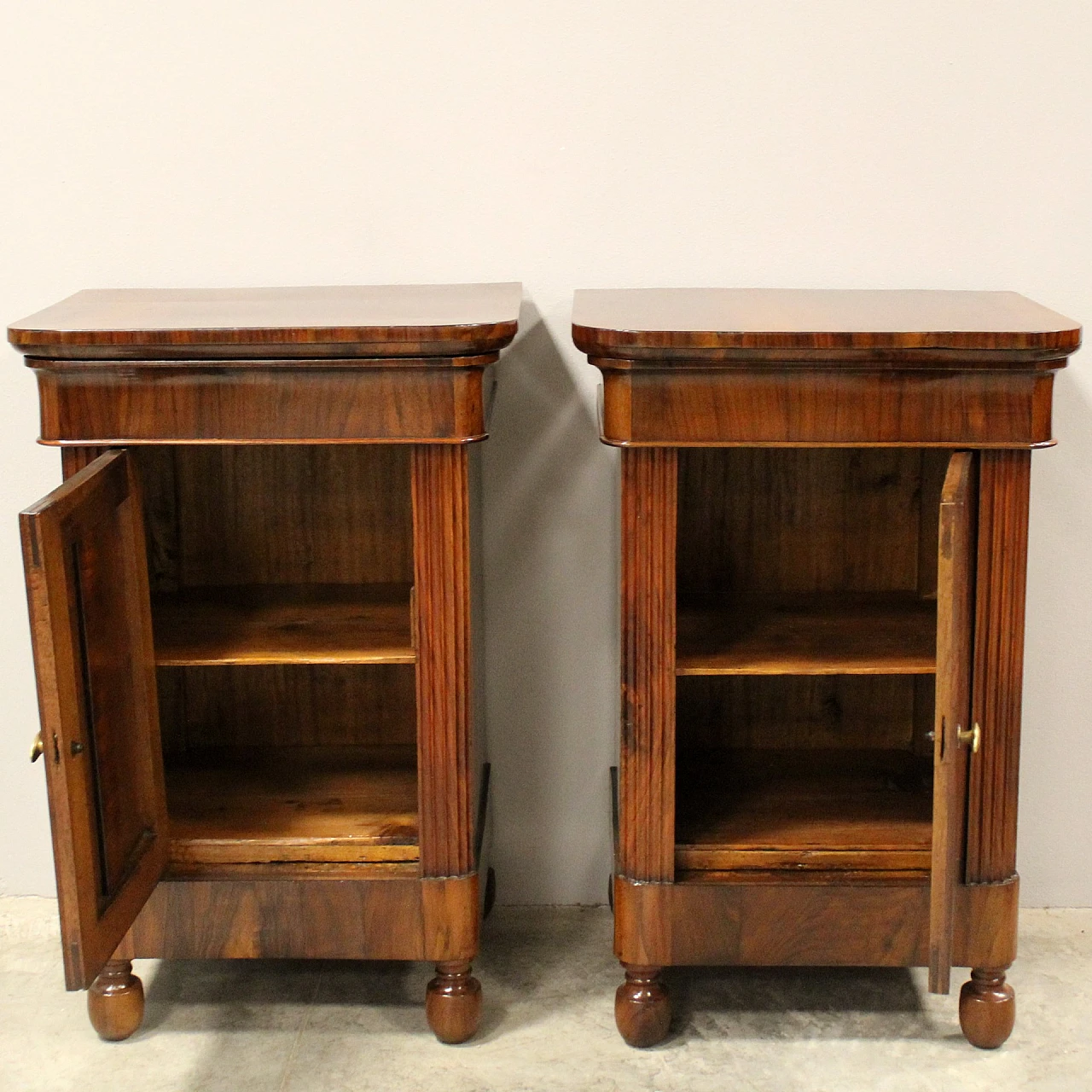 Pair of Charles X walnut Capuchin bedside tables, mid-19th century 10