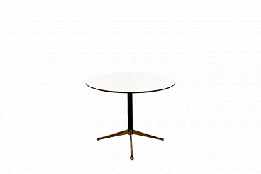 Wood and brass round table, 1950s