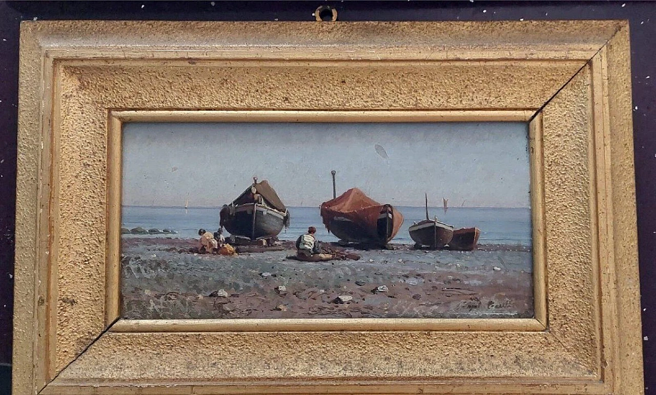 Augusto Corelli, fishermen, oil painting on panel, late 19th century 1