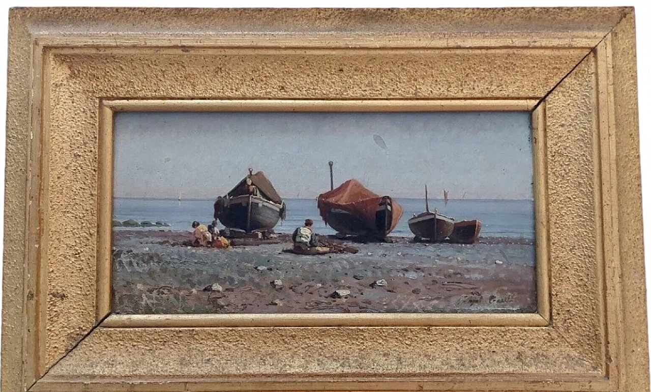 Augusto Corelli, fishermen, oil painting on panel, late 19th century 2