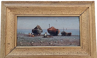 Augusto Corelli, fishermen, oil painting on panel, late 19th century