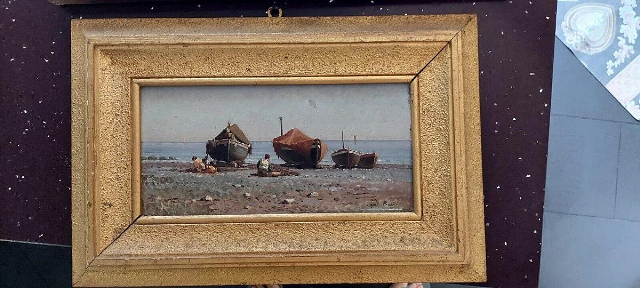 Augusto Corelli, fishermen, oil painting on panel, late 19th century 4