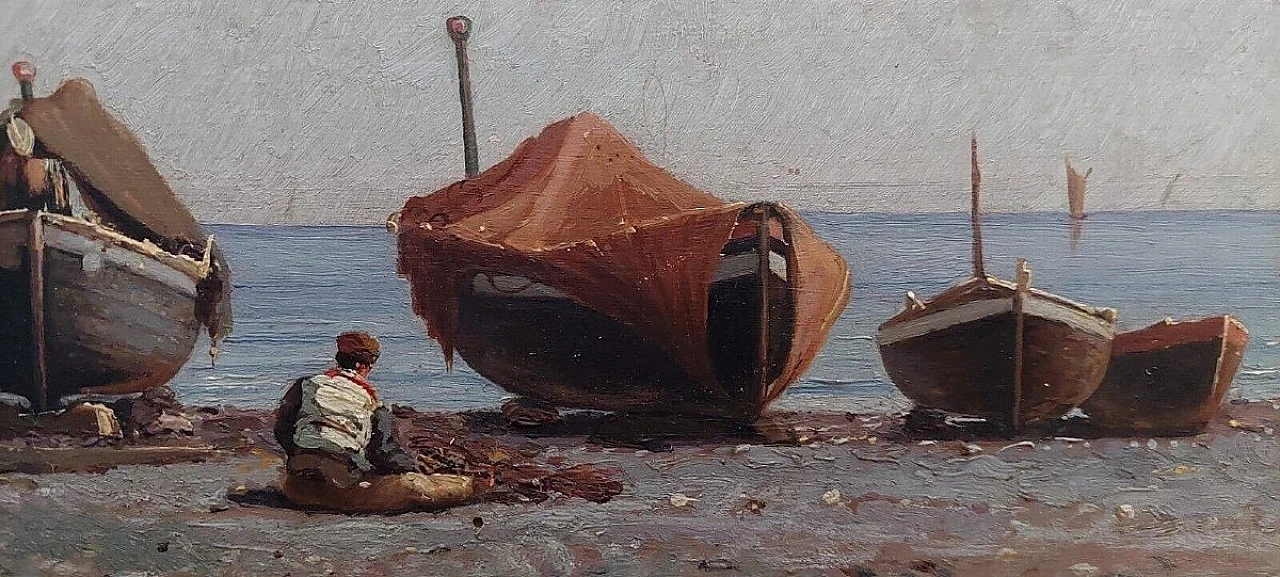 Augusto Corelli, fishermen, oil painting on panel, late 19th century 7