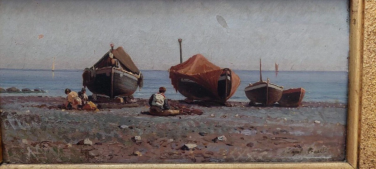 Augusto Corelli, fishermen, oil painting on panel, late 19th century 9