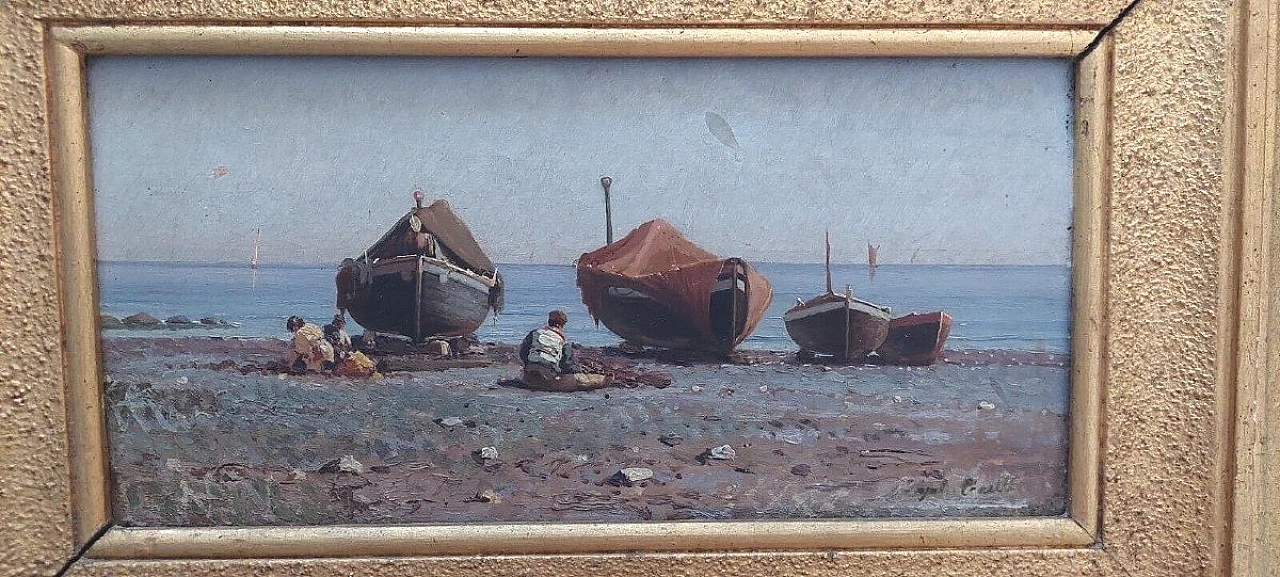 Augusto Corelli, fishermen, oil painting on panel, late 19th century 10