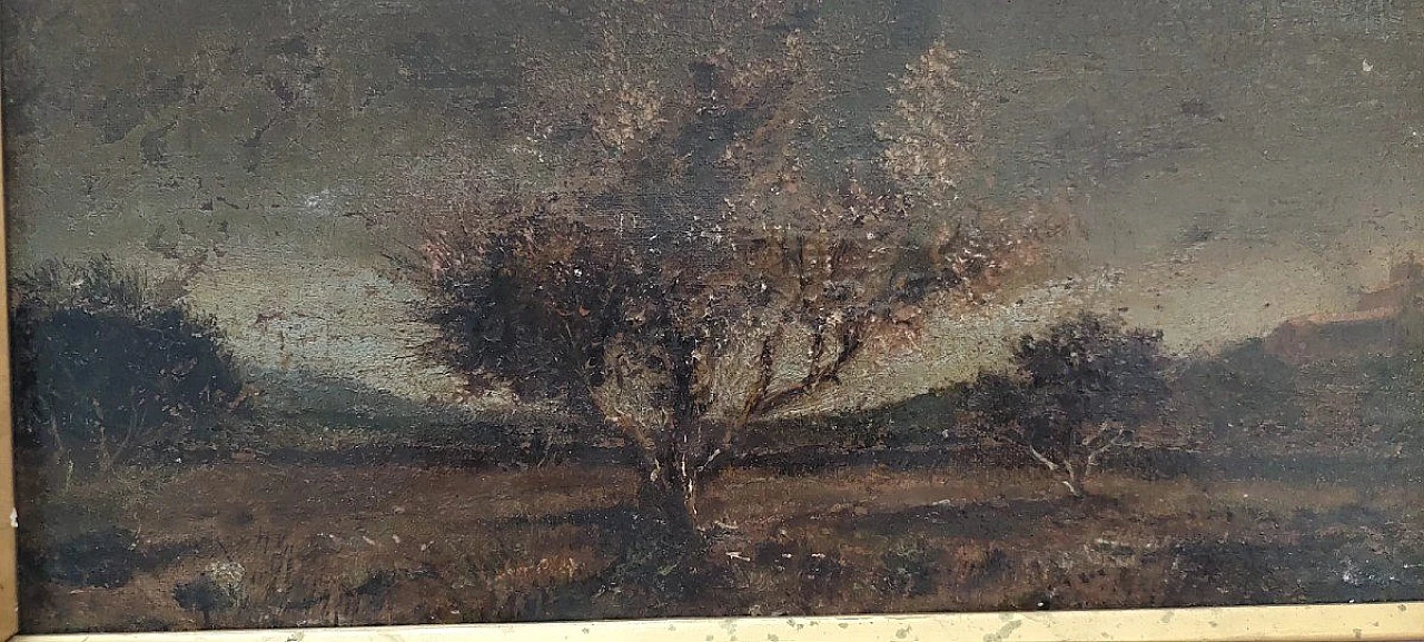 Paesaggio con alberi e castello, dipinto a olio su tela, '800 3