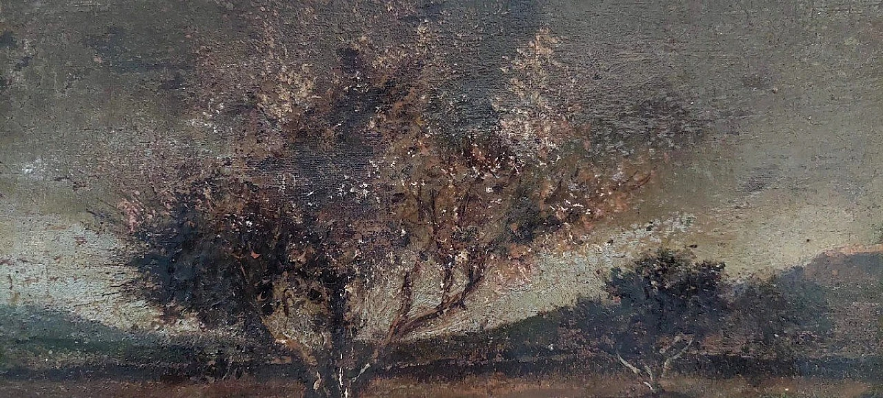 Paesaggio con alberi e castello, dipinto a olio su tela, '800 7