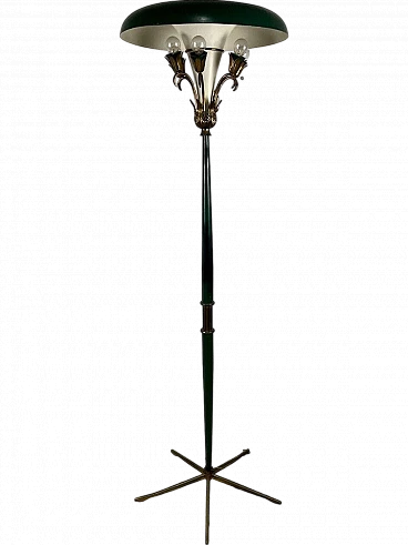 Green metal and brass floor lamp, 1950s