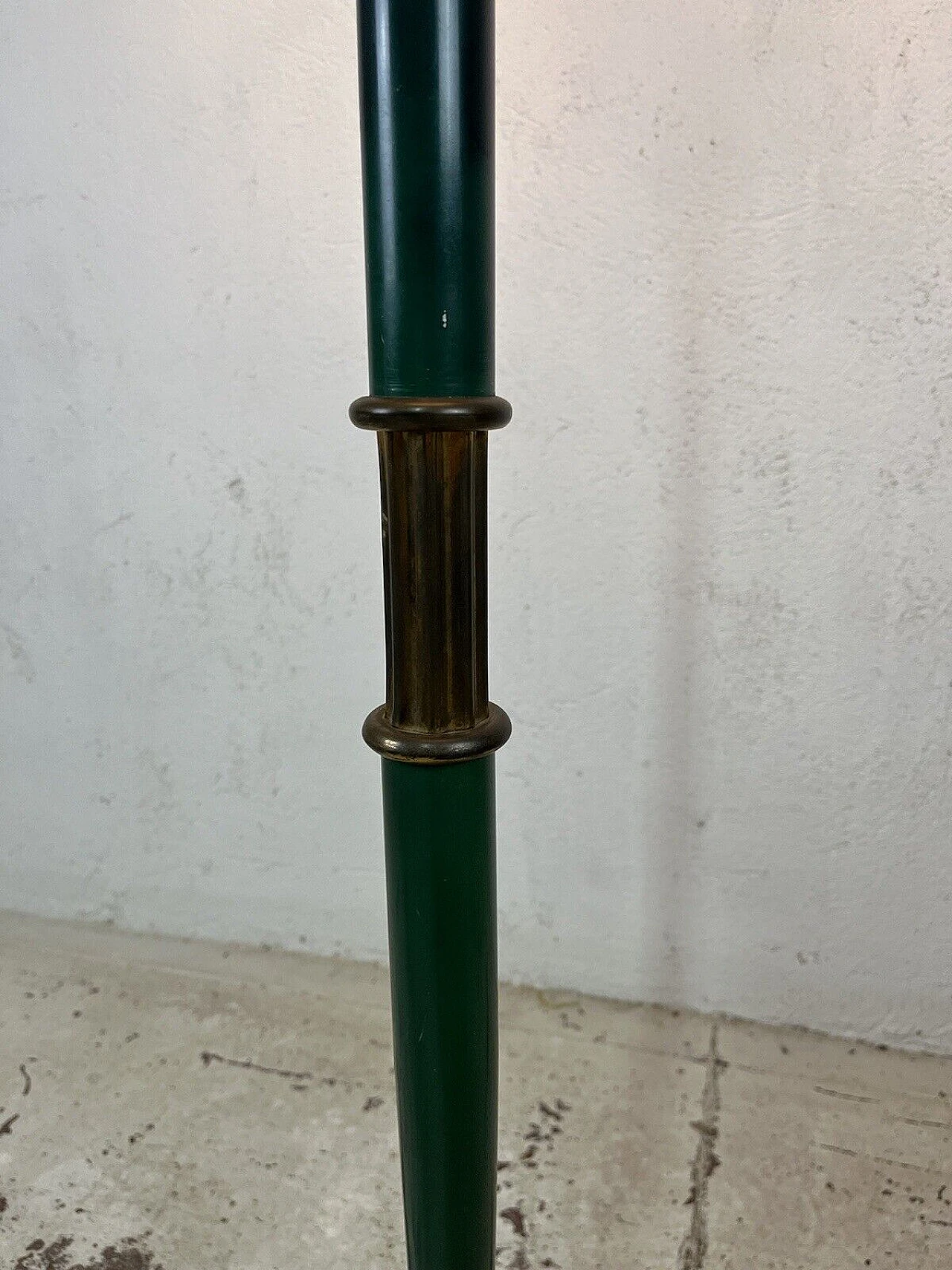 Green metal and brass floor lamp, 1950s 5