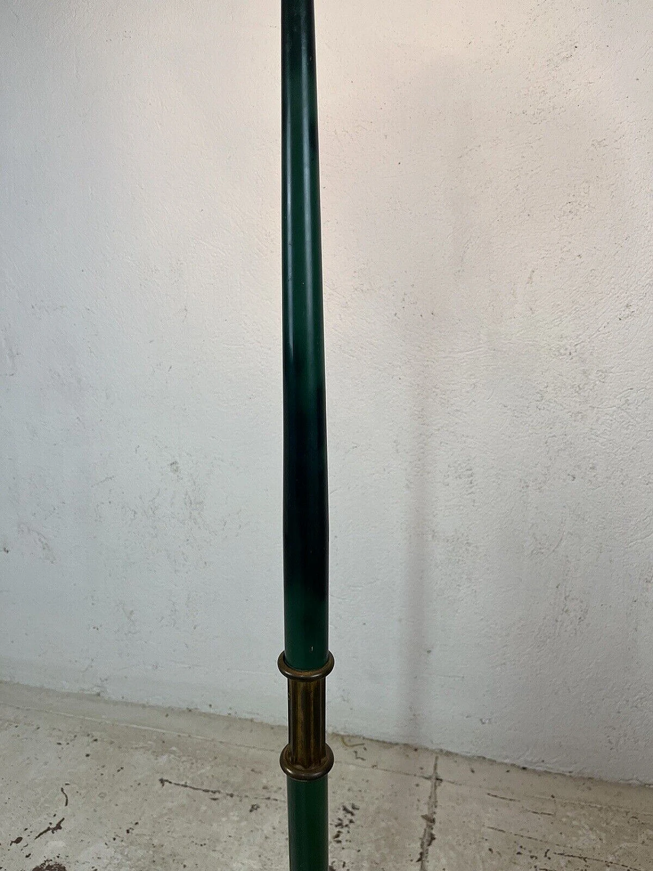 Green metal and brass floor lamp, 1950s 6