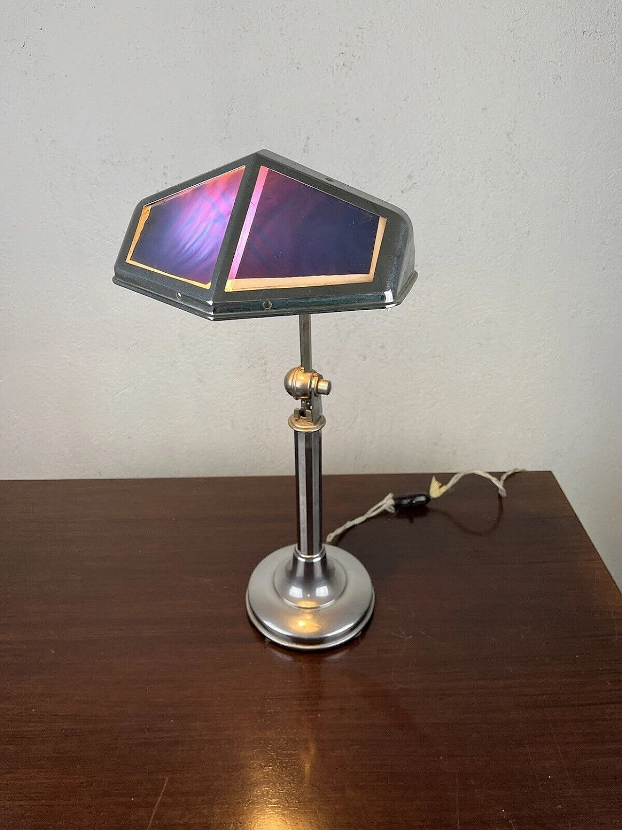 Art Deco steel and glass table lamp by Pirouette, 1930s 16