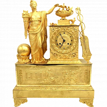 Empire gilded bronze pendulum clock with Ceres, early 19th century