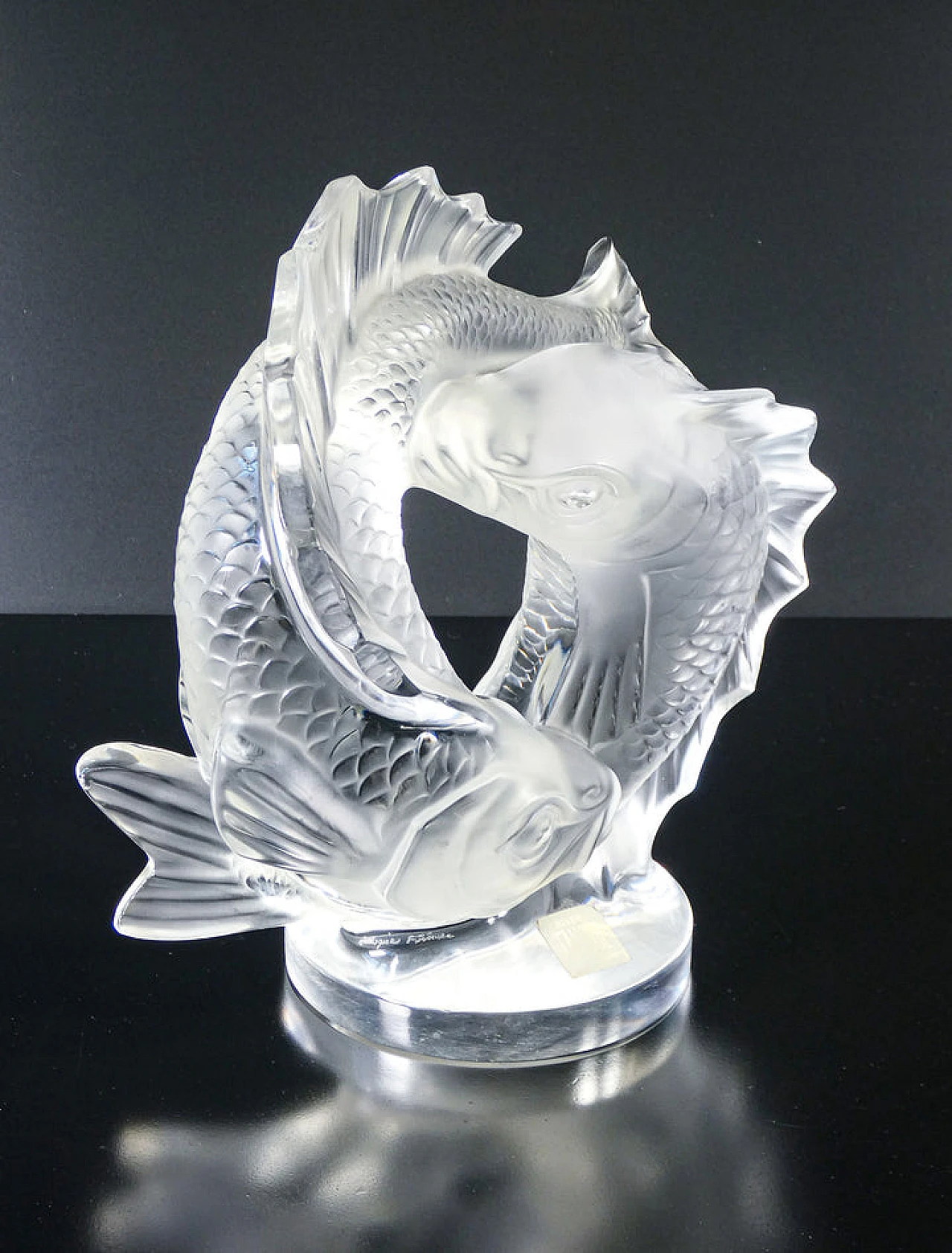 Scultura di coppia di carpe koi in cristallo di Lalique, anni '70 6