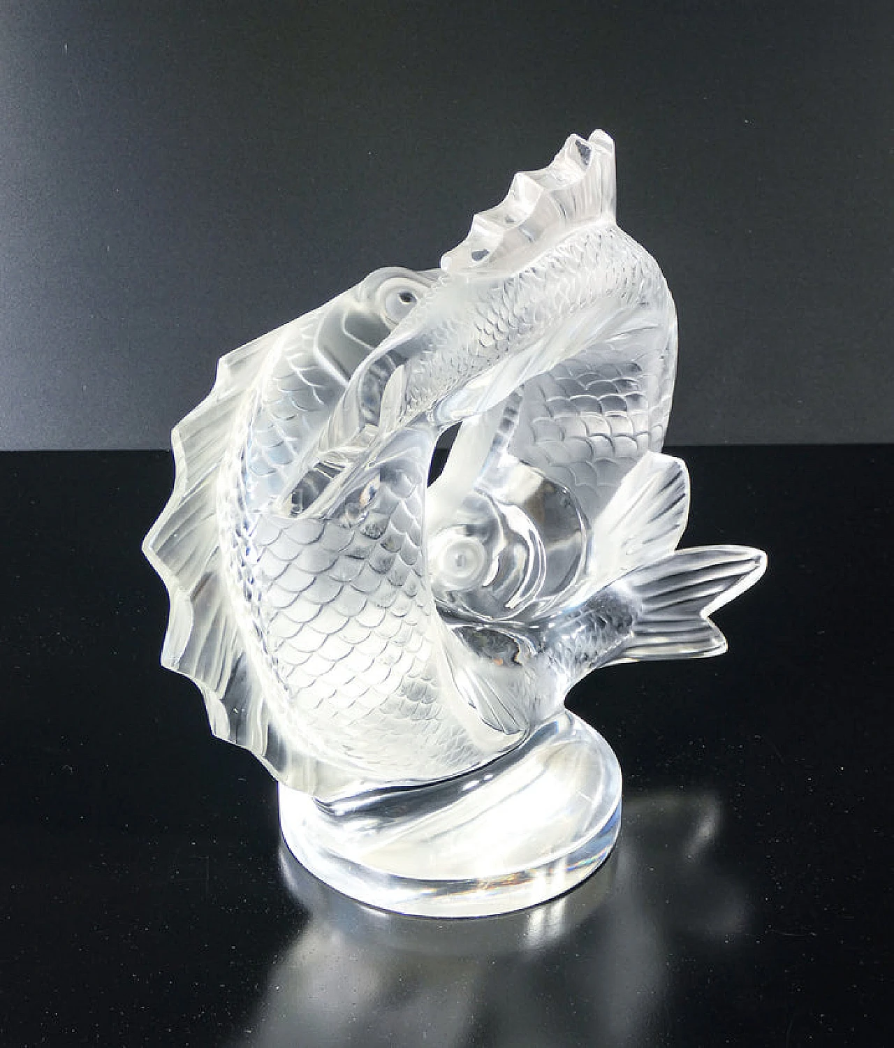 Scultura di coppia di carpe koi in cristallo di Lalique, anni '70 8