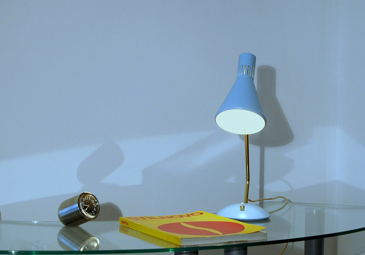 Light blue 8042 brass table lamp by Stilnovo, 1959 2