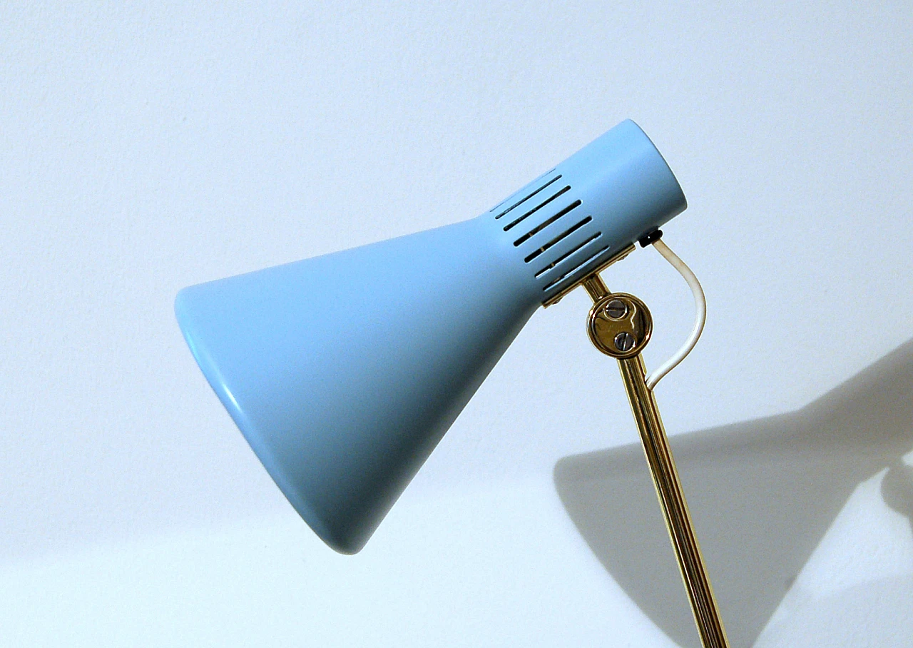 Lampada da tavolo 8042 azzurra in ottone di Stilnovo, 1959 4