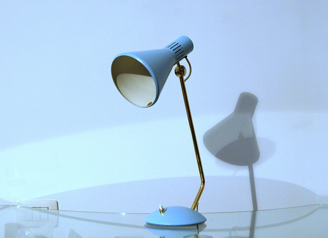 Light blue 8042 brass table lamp by Stilnovo, 1959 7