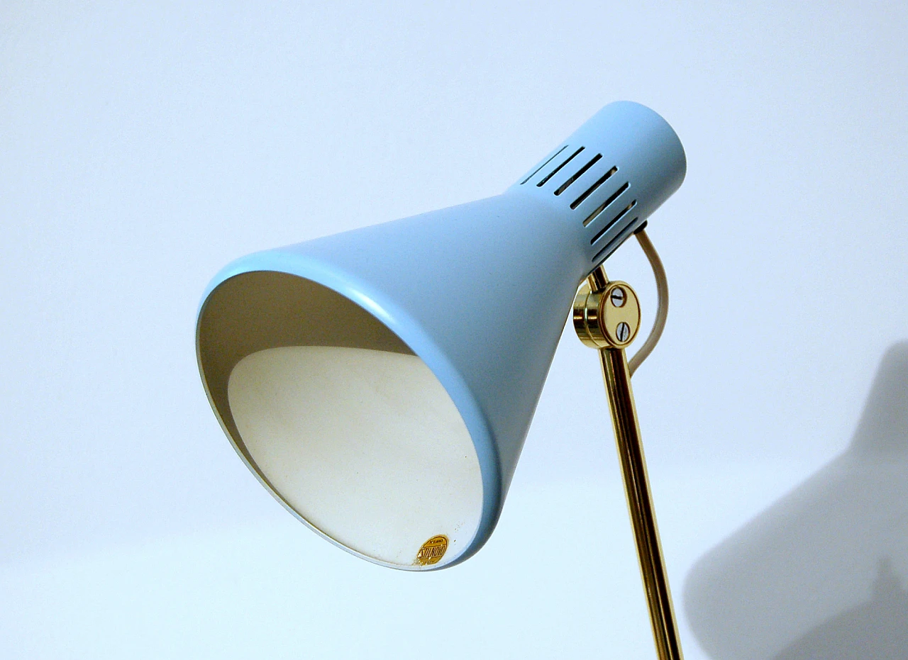 Lampada da tavolo 8042 azzurra in ottone di Stilnovo, 1959 8