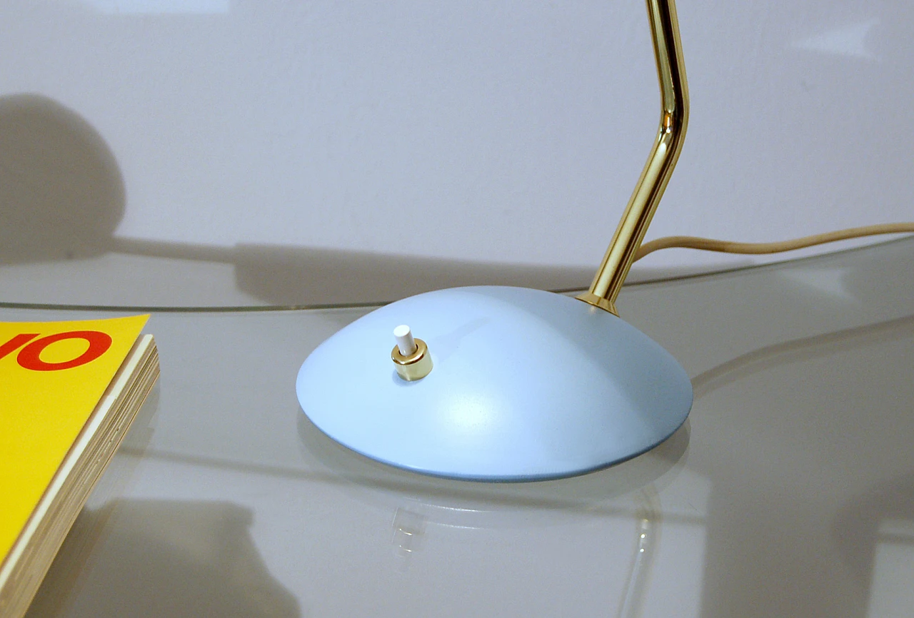 Light blue 8042 brass table lamp by Stilnovo, 1959 12