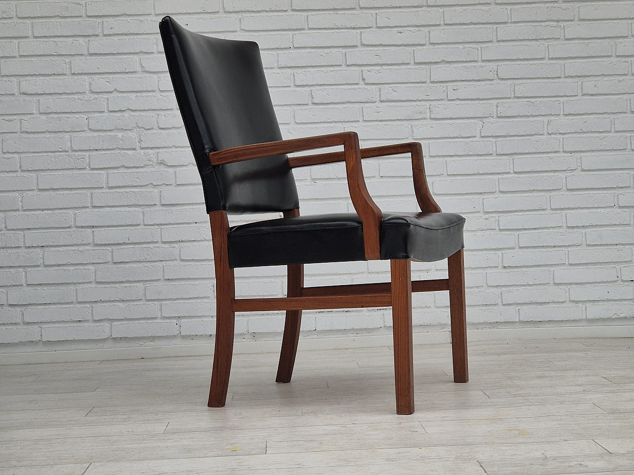 Danish teak and black faux leather armchair, 1960s 1