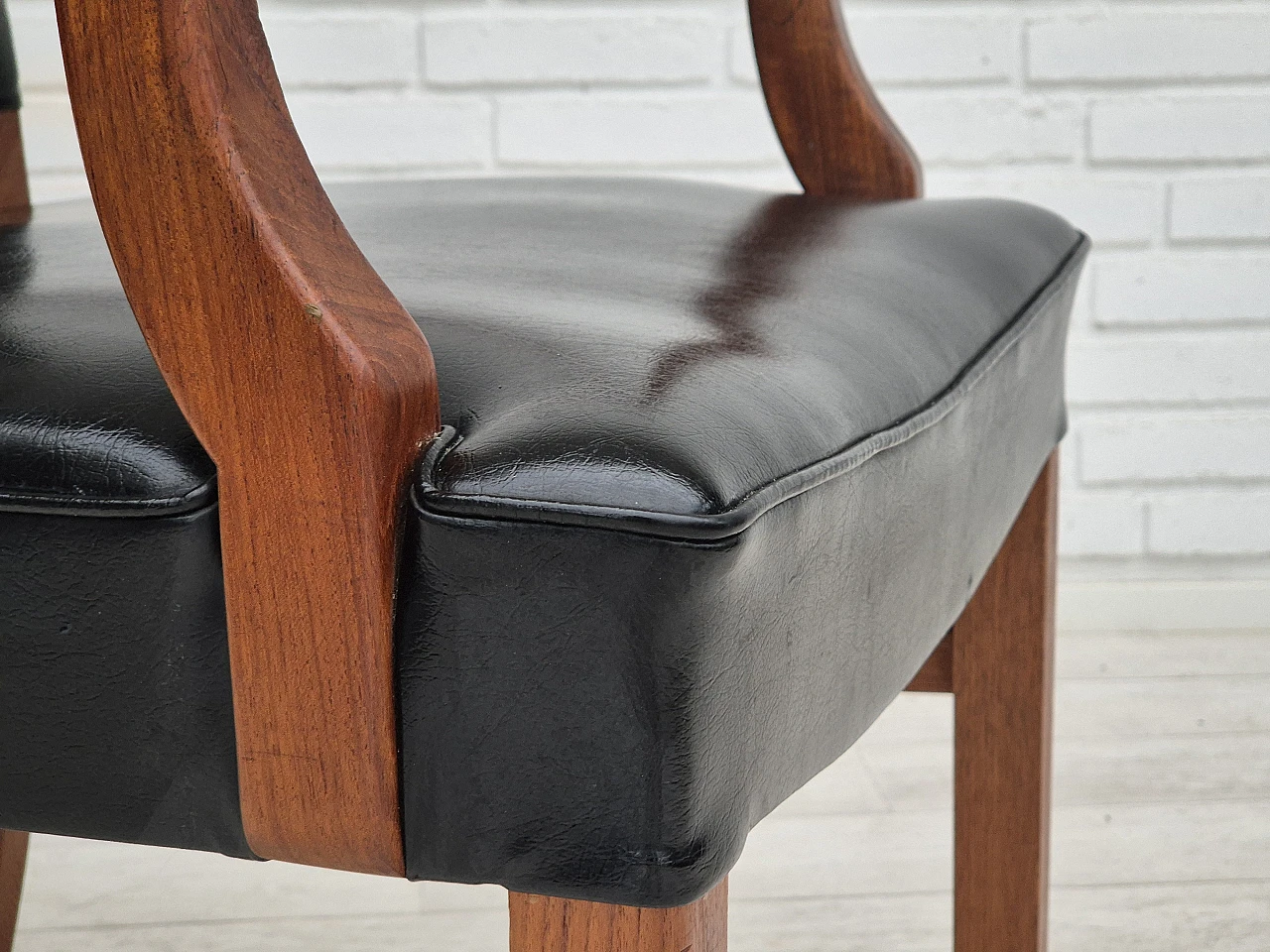 Danish teak and black faux leather armchair, 1960s 2