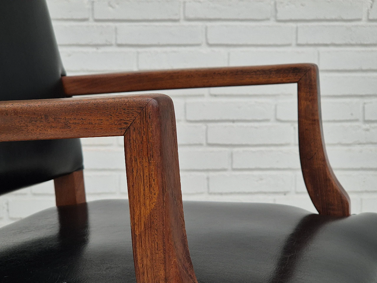 Danish teak and black faux leather armchair, 1960s 3