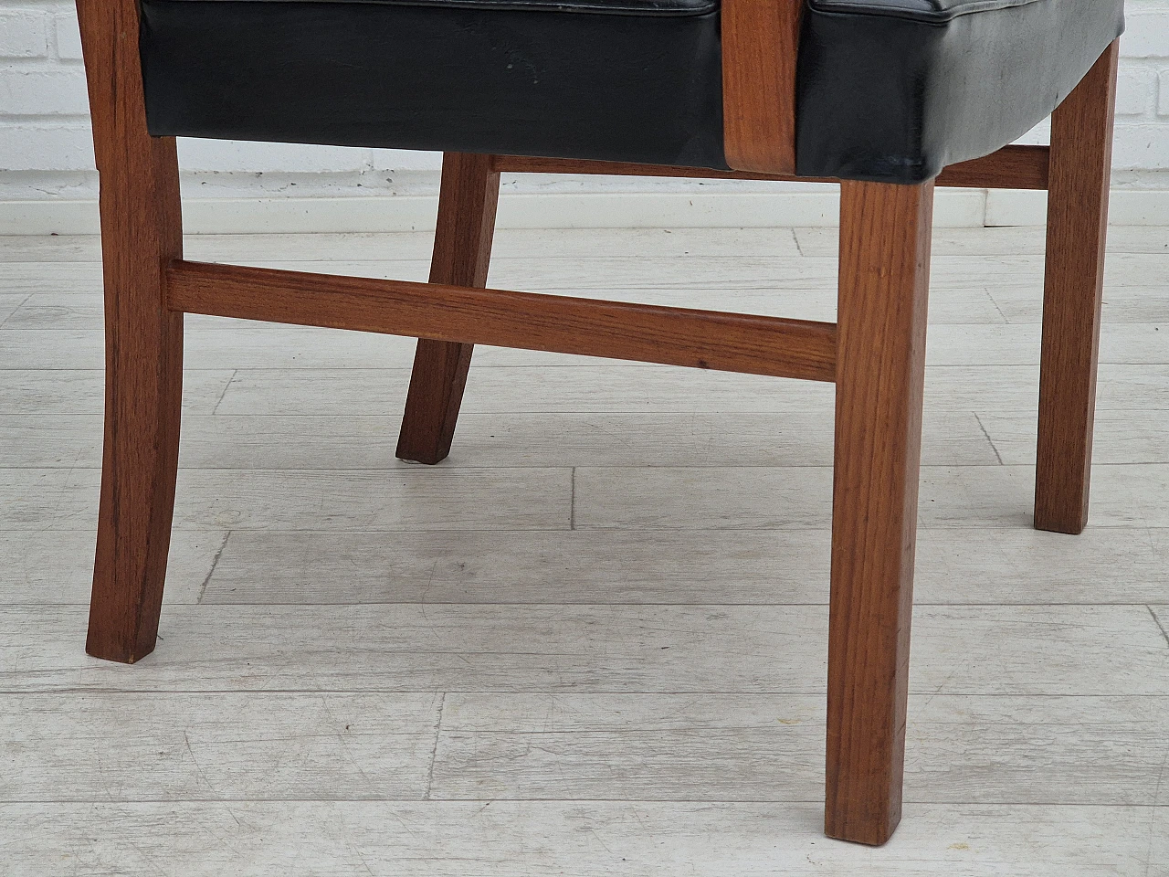 Danish teak and black faux leather armchair, 1960s 4