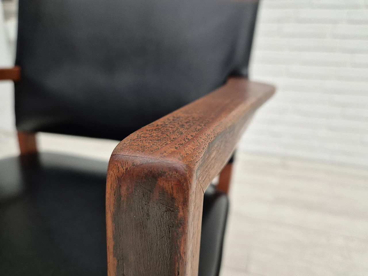 Danish teak and black faux leather armchair, 1960s 6