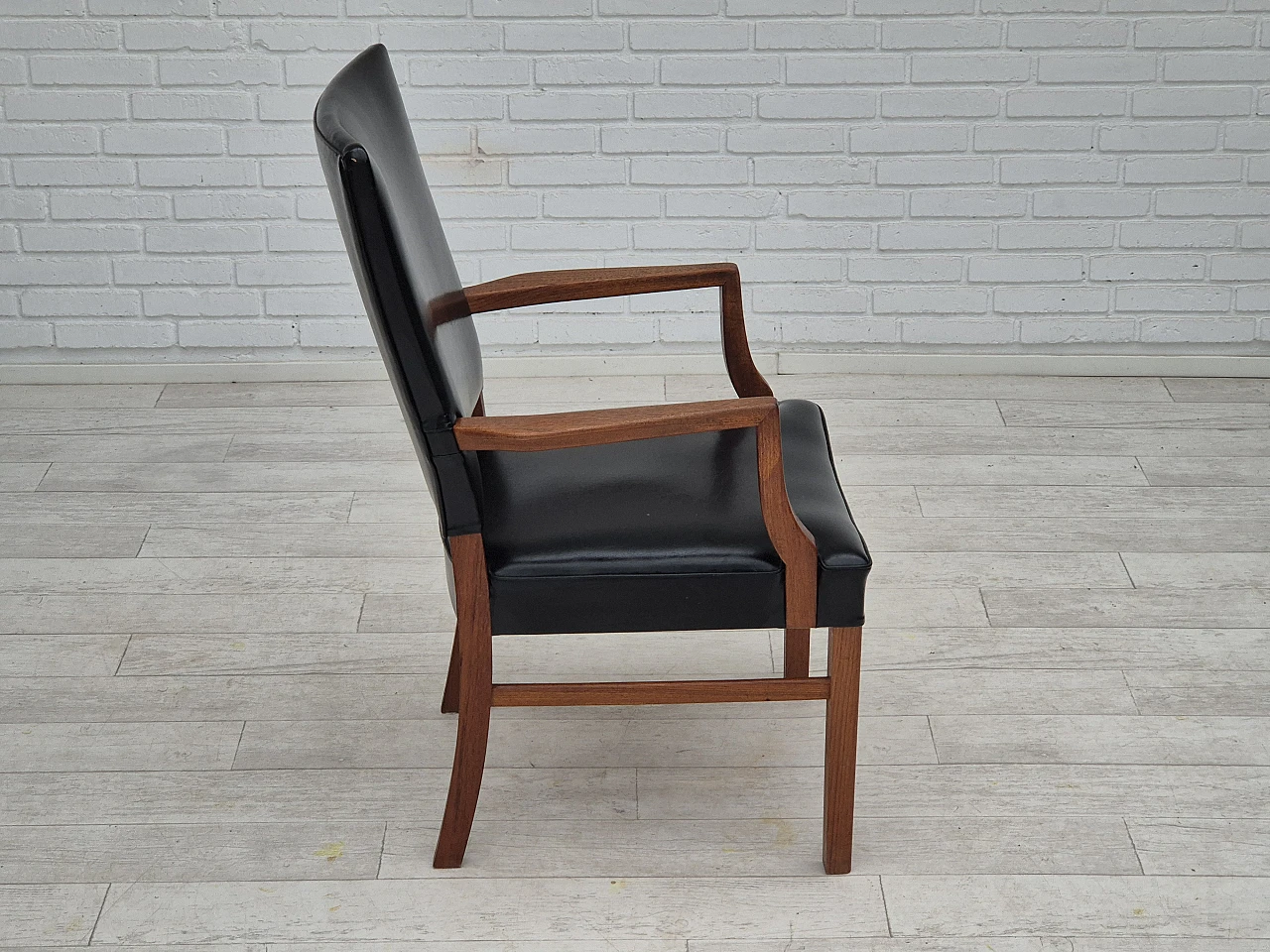 Danish teak and black faux leather armchair, 1960s 9