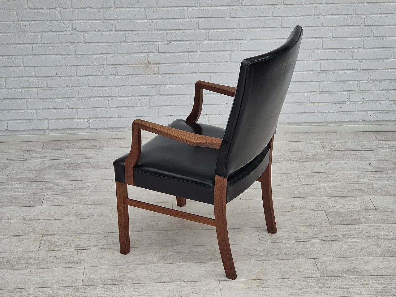 Danish teak and black faux leather armchair, 1960s 13