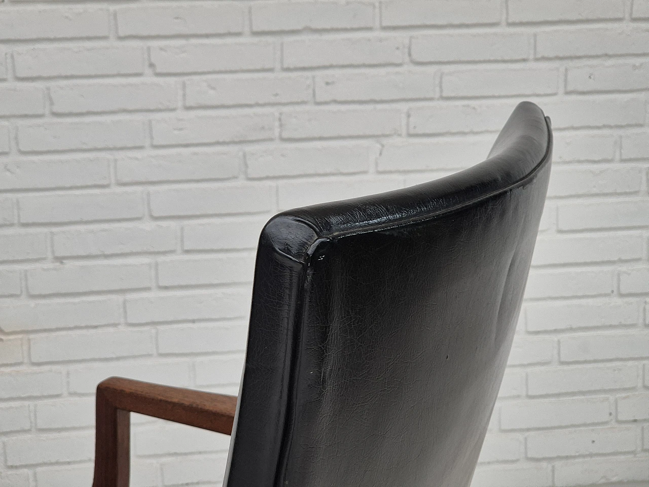 Danish teak and black faux leather armchair, 1960s 15