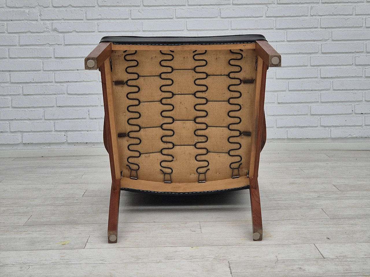 Danish teak and black faux leather armchair, 1960s 16